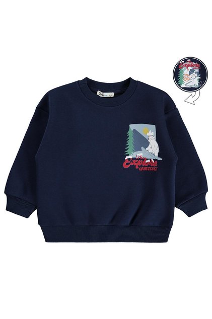 Boy's Explore Printed Sweatshirt |   3 Thread Long Arm |   School Nursery and Daily Use - Navy Blue
