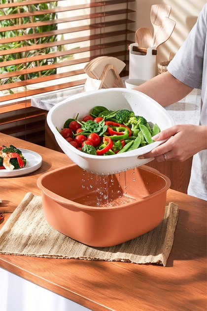 2 Parça 6 Litre Kare Çok Amaçlı Süzgeçli Kase Badya