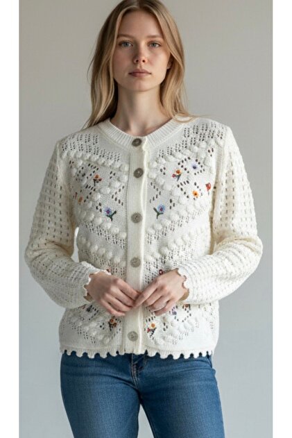 Flower embroidered cardigan