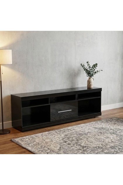 Onix TV Cabinet for up to 70 Inches TV I Entertainment Modern Design Wall Unit Furniture I Wooden TV Stand for Living Room, Bedroom I Made in Brazil TV Rack - Black