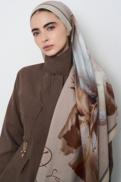 Süsen patterned fleece viscose shawl - beige