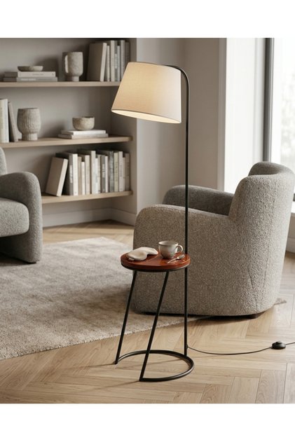 Modern Multi-Functional Floor Lamp with Circular Bedside Table