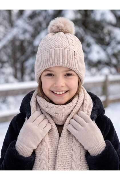 Kitti 9-15 Years Old Girls' Fleece Scarf, Beanie, Gloves 3-Piece Set
