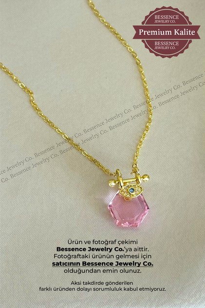14K Gold VIP Çelik Kolye Taşlı Göz Figürlü Geometrik Taş Model, 45 CM