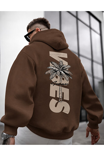 Summer Palm Tree Printed Men's Hooded Sweatshirt.