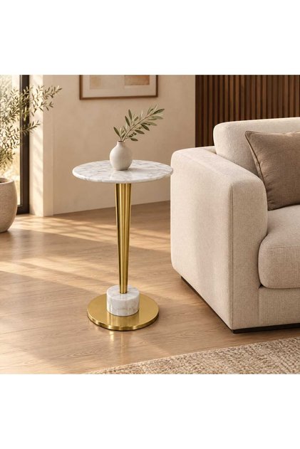 Single Service Table Round Marble Top and Marble Base