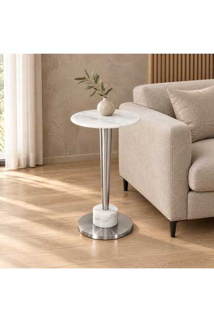 Single Service Table Round Marble Top and Marble Base