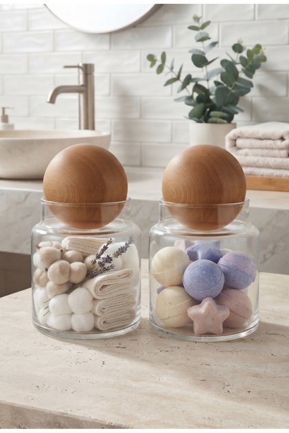 2-Piece Jar with Ball Lid and Wood | Pamutcukluk - Ear Cotton Pads | Cotton