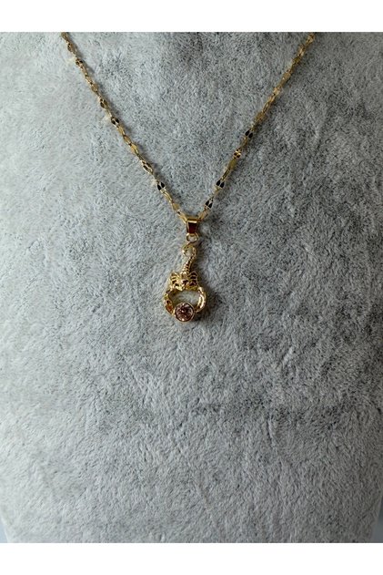Çelik kolye akrep zirkon taşlı model gold