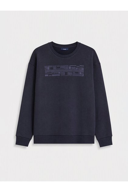 Ozmarka New Season Navy Blue Crew Neck Printed Men's Sweatshirt