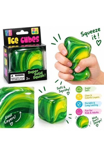 Super Solid Squishy Ice Cube Toy, Green Swirl Design