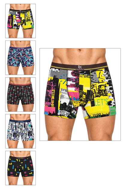 Erkek Desenli Boxer 5'li Paket Likralı