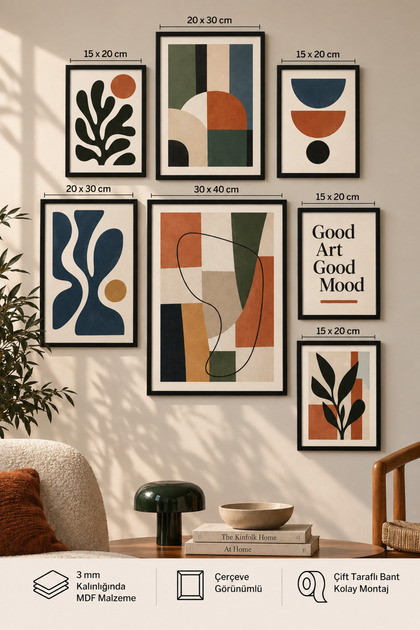7-Piece Frame-Looking Modern Painting Set | Retro & Pop Art | Living Room, Office, Kitchen and Study Room Wall Decor