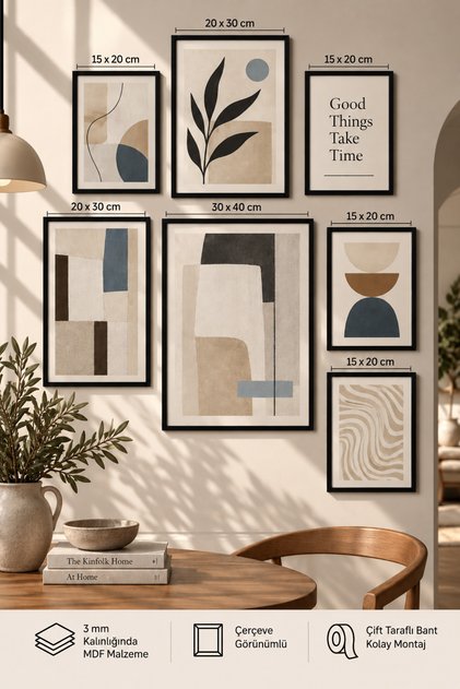 7-Piece Frame-Looking Modern Painting Set | Living Room, Office, Kitchen and Study Room Wall Decoration