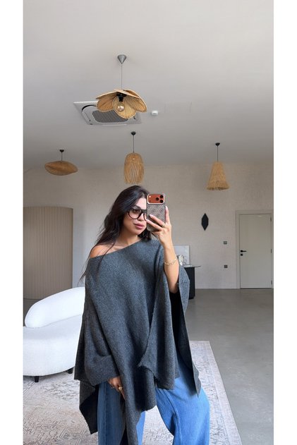 Anthracite Yumoş Basic Poncho