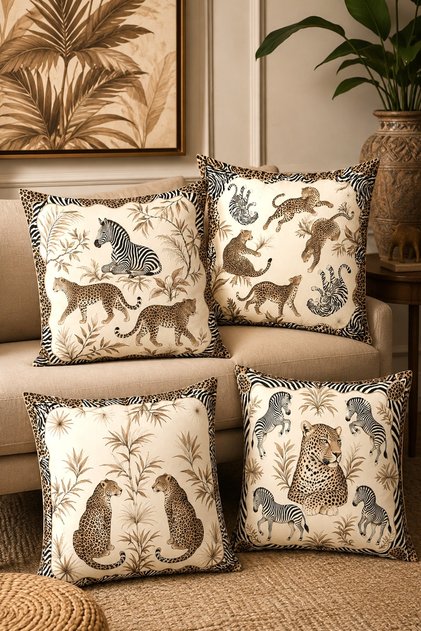 African Leopard and Zebra Patterned 4-Piece Throw Pillow Cover Set