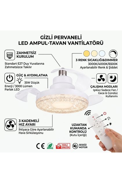 Gizli Pervaneli LED Ampul-Tavan Vantilatörü HV501