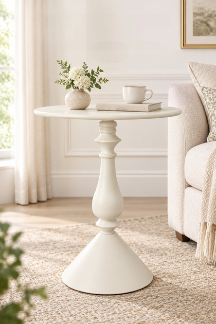 Off-white French retro round side table, round coffee table, sofa end table,40*58cm