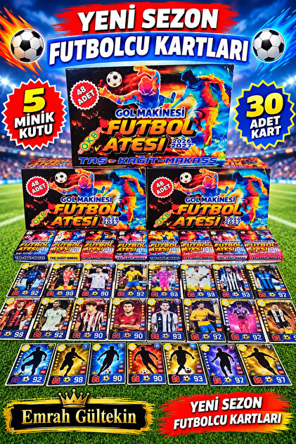 Futbolcu Kartları 5 Mini Kutu 30 Adet | Futbol Ateşi Kart Oyunu | Çocuklar İçin Eğlenceli Kart Seti