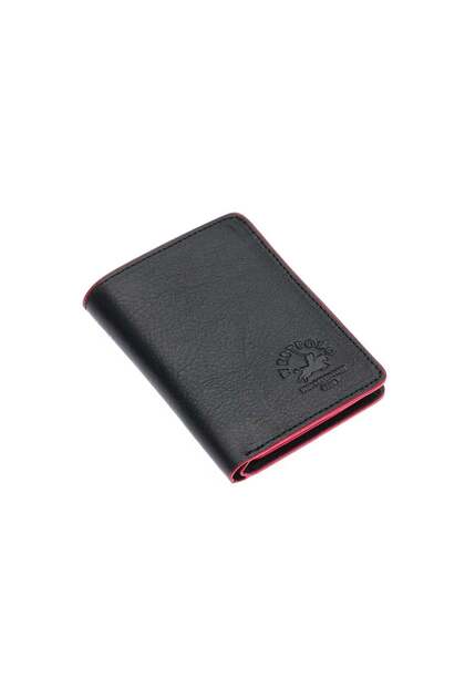 Genuine Leather Unisex Black Red Wallet Card Holder Sports Model