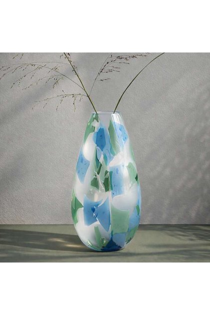 Pierre Glass Handpainted Flecked Vase Frosted 21x13x38cm - Blue