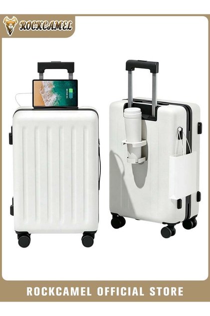 24 Inch Large Capacity Luggage, Composite ABS Trolley Suitcase, With Cup Holder & USB Char