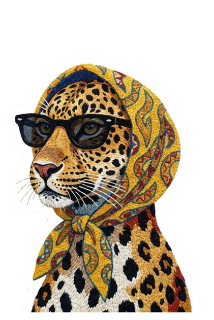 Leopard with Scarf Sticker Car, Motorcycle, Helmet, Laptop, Glass Sticker 13X9 cm