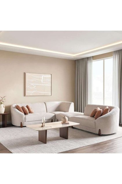 Frostflop Corner Sofa Set - Beige & Orange