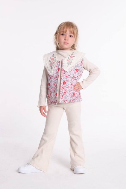 Girl's Quilted Vest Camisole Top and Bottom 3-Piece Set 2-3/7-8 Age Range