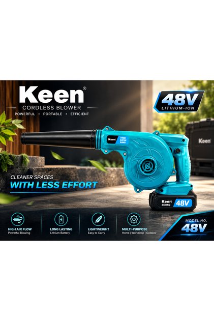 48V Cordless Electric Air Blower, Powerful Lithium Battery Operated Dust Blower with Portable Design, High Airflow for Home, Car, Workshop, Garden & Outdoor Cleaning