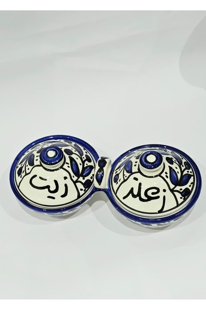 Handmade ceramic for Oil & Za'atar, food basket – Large (Blue)