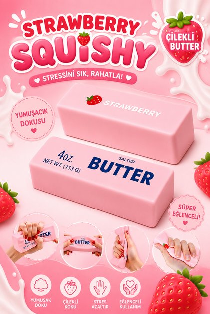Butter Çilek Sukuşi Oyuncak Tereyağ Stres Oyuncağı 1 Adet 13 Cm Boyut