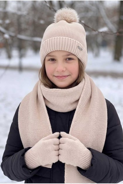 Kitti 9-15 Years Old Girls' Lined Scarf, Beanie, Gloves 3-Piece Set