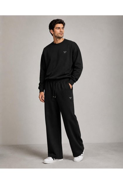 Men's Oversize Crew Neck Sweatshirt Wide Leg Sweatpants Set - Soft Texture Wide Leg Two-Piece Set