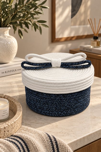 Christmas Wicker Rope Decorative 12X23 Lid Wicker Rope Basket Weave Rope Basket Organizer Storage Box Home Office Kitchen Bathroom Bedroom Multipurpose