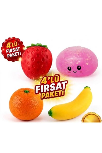 4’lü ( Çin Mantısı + Çilek + Muz + Mandalina ) Squishy Sukuşi