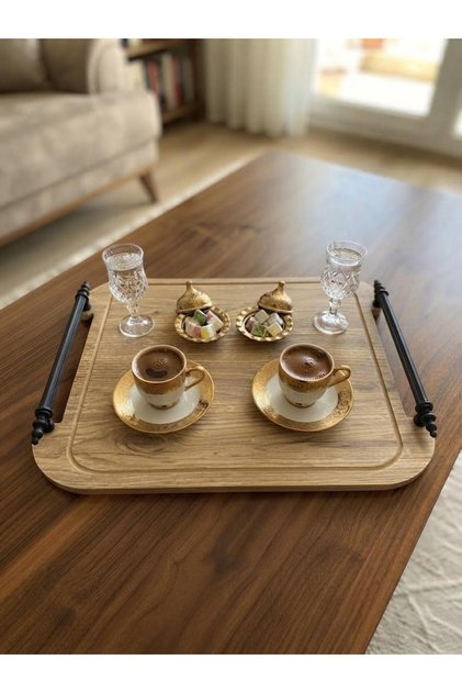 Decorative Black Wooden Tray with Handles, Presentation Tray, 35 X 25 cm