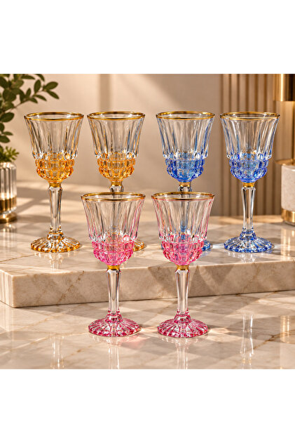 6'Lı Lüks Altın Yaldızlı Renkli 70 ml Mini Sunum ve Kahve Yanı Bardağı