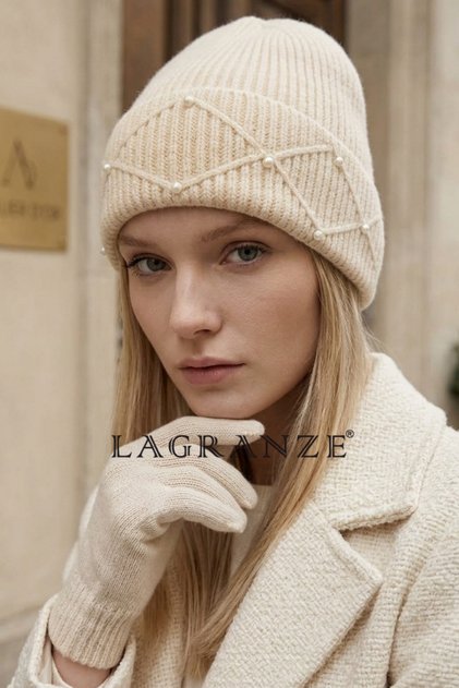 Pearl Detailed Ribbed Women's Beret