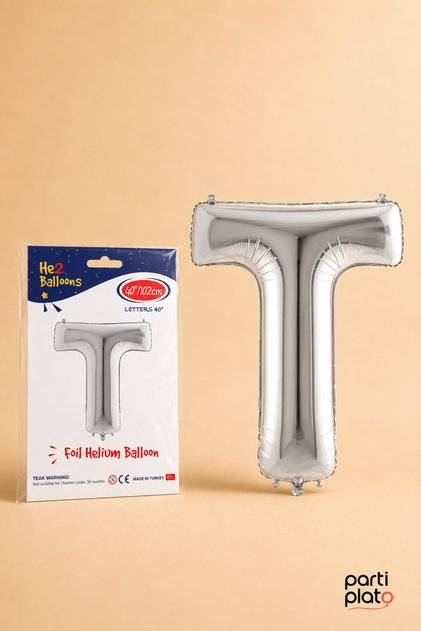 Silver Foil Balloon Letter t 40 Inch 102 Cm, Helium Compatible Silver Color Large Size Letter Balloon