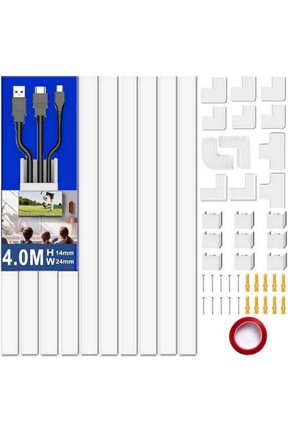 Cable Concealer Cord Cover Raceway Kit on Wall: BLYPHOO® Wire Hider with Connectors & Adhesive Strip
