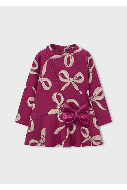 Girl's Fuchsia Dress with Bow and Bag