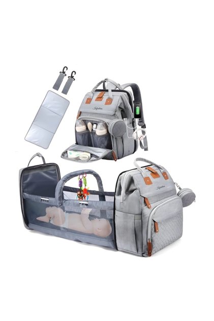 ™ Rucsac-geantă pentru scutece, multifuncțional pentru mame, bebeluși și copii, cu pătuț pliabil, potrivit pentru scutece, cu curele de umăr sau mânere de transport, 16 buzunare, 2 cârlige și saltea impermeabilă inclusă.