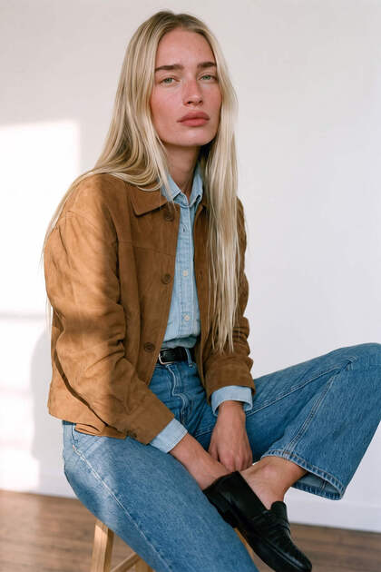 Camel Shirt Collar Buttoned Lined Suede Jacket