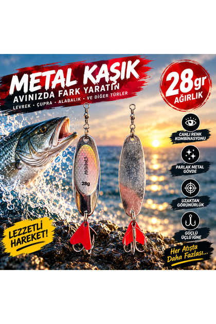 Olta Kaşığı Balık Yemi Renkli Kaşık 3 İğneli Olta Kaşığı Deniz-Tatlı Su İçin Uygundur