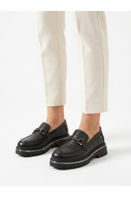 Women's Black Genuine Leather Orthopedic Sole Casual Loafer Shoes
