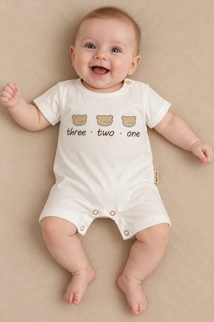 Baby Boy Teddy Bear Printed Cotton Summer Short Sleeve Jumpsuit 0-12 Months