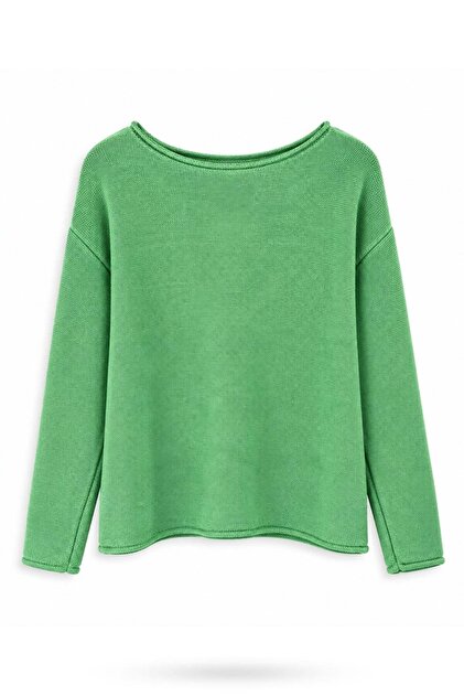 Green Boat Neck Mercerized Knitwear
