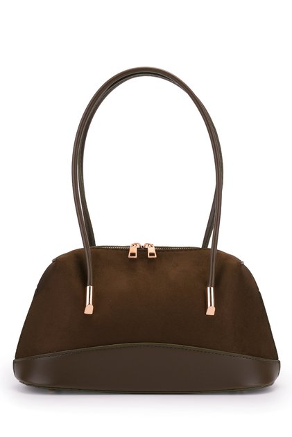 Baguette Form Suede Leather Martina Women's Shoulder Bag Khaki