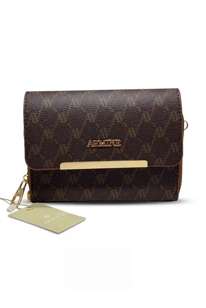 381 Kadın Monogram Baskılı Gold Metal Detaylı Çapraz Askılı Cüzdan Çanta Portföy